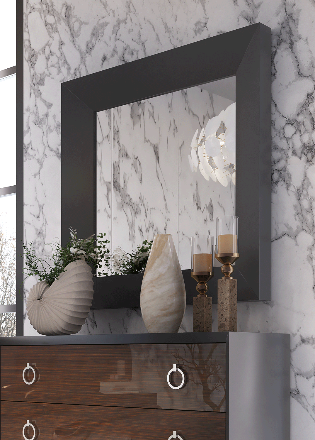 Classic Black Mirror with Black Finish - 39.37 Inch