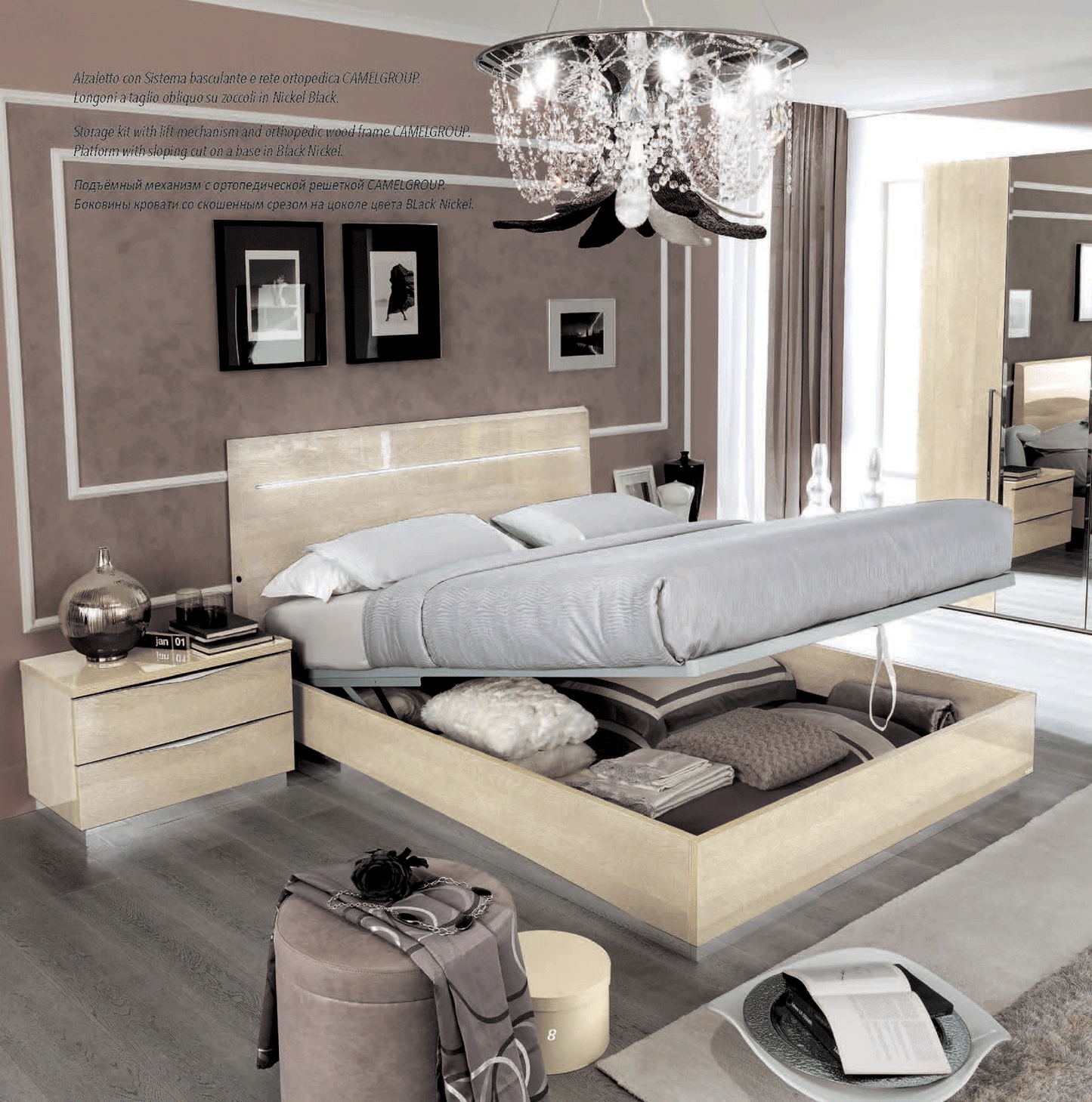 Complete Bedroom Setwith Ivory High Gloss Lacquer - 23.6 Inch