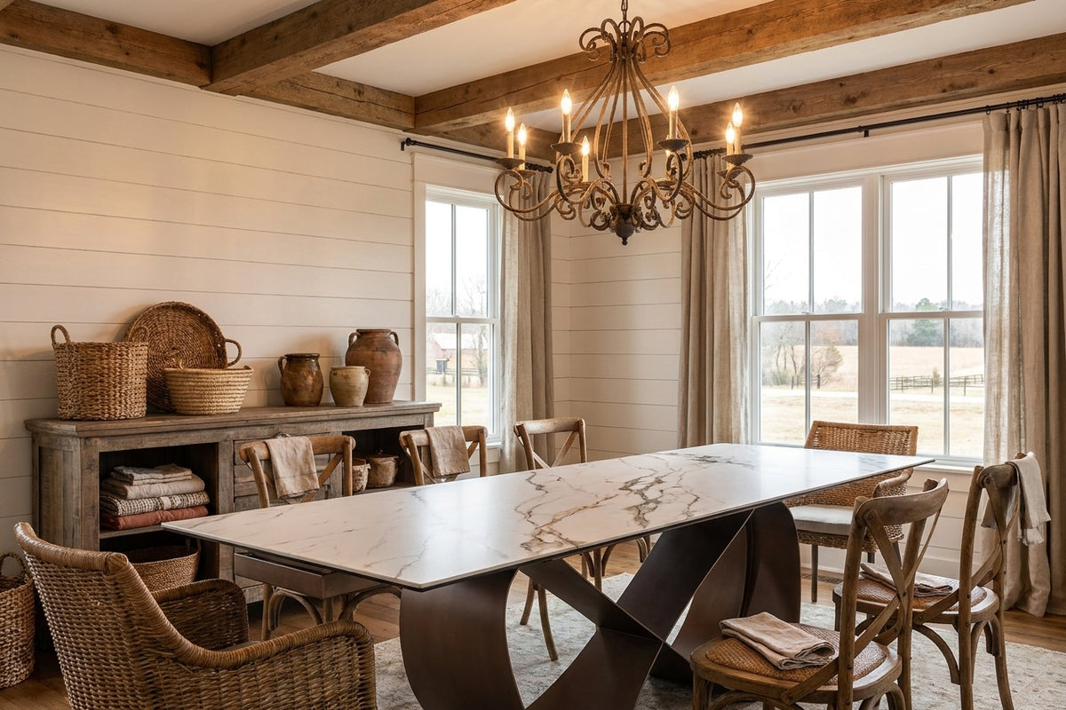 Sleek White Marble-Look Dining Table with Extension Leaves and Sculptural Base