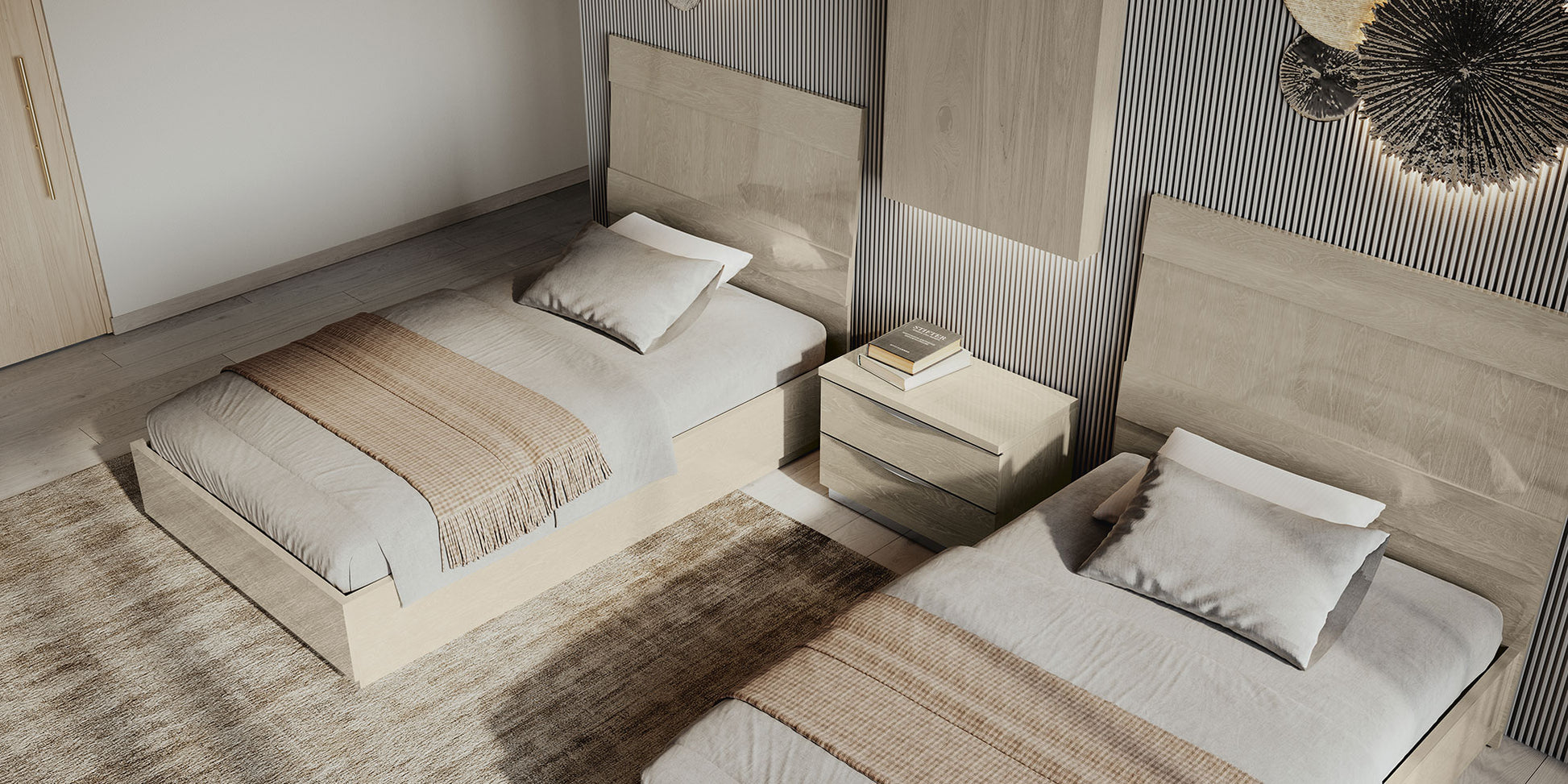 Complete Bedroom Setwith Beige High Gloss Lacquer, Special Order Finish