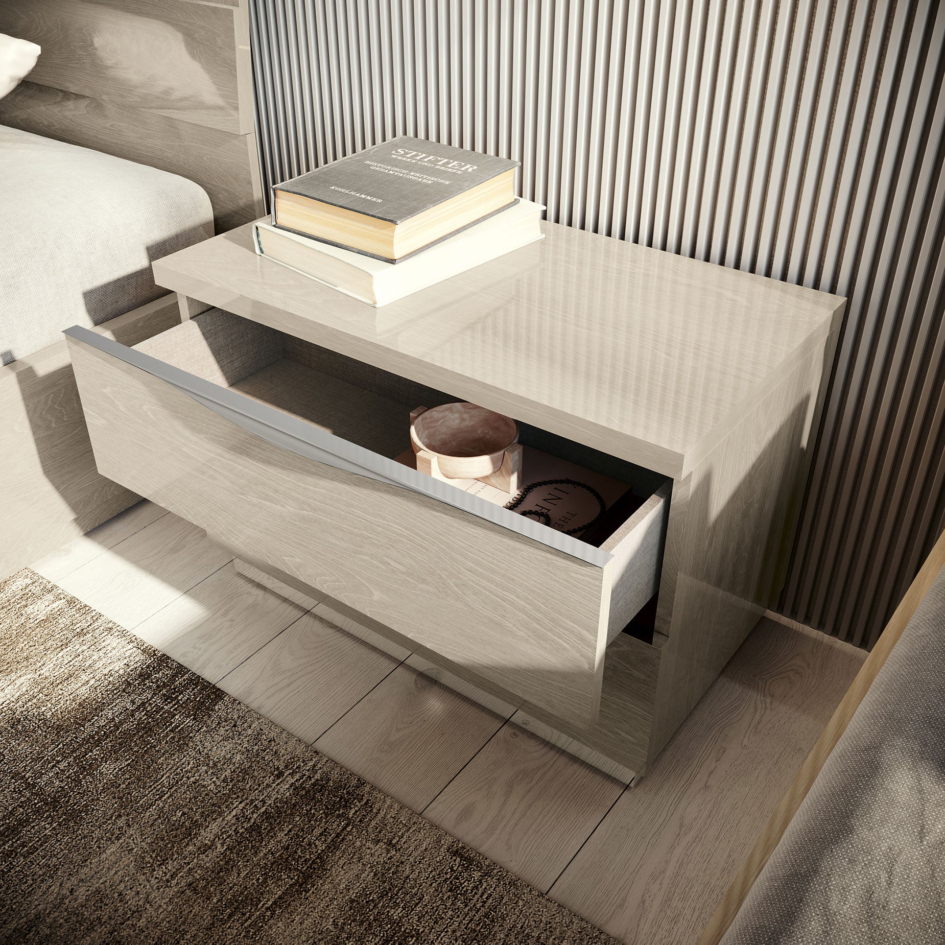 Complete Bedroom Setwith Beige High Gloss Lacquer, Special Order Finish