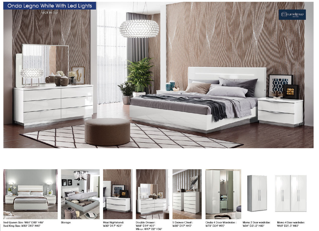 Complete Bedroom Setwith White High Gloss Lacquer - 69 Inch