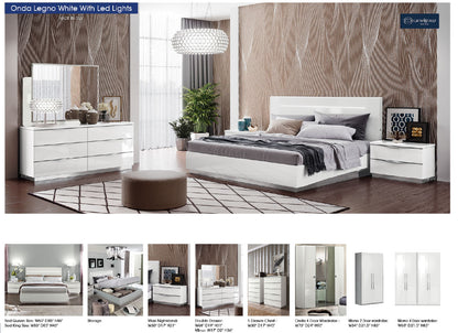 Complete Bedroom Setwith White High Gloss Lacquer - 69 Inch