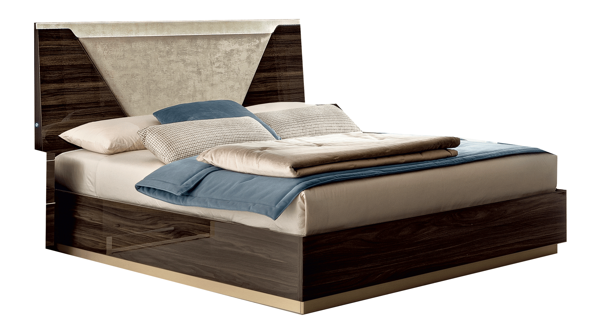 Complete Queen Bedroom Setwith Walnut High Gloss Lacquer, Mat
