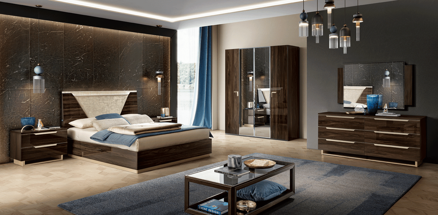Complete Queen Bedroom Setwith Walnut High Gloss Lacquer, Mat