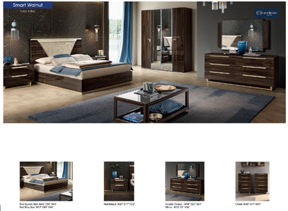Complete Queen Bedroom Setwith Walnut High Gloss Lacquer, Mat