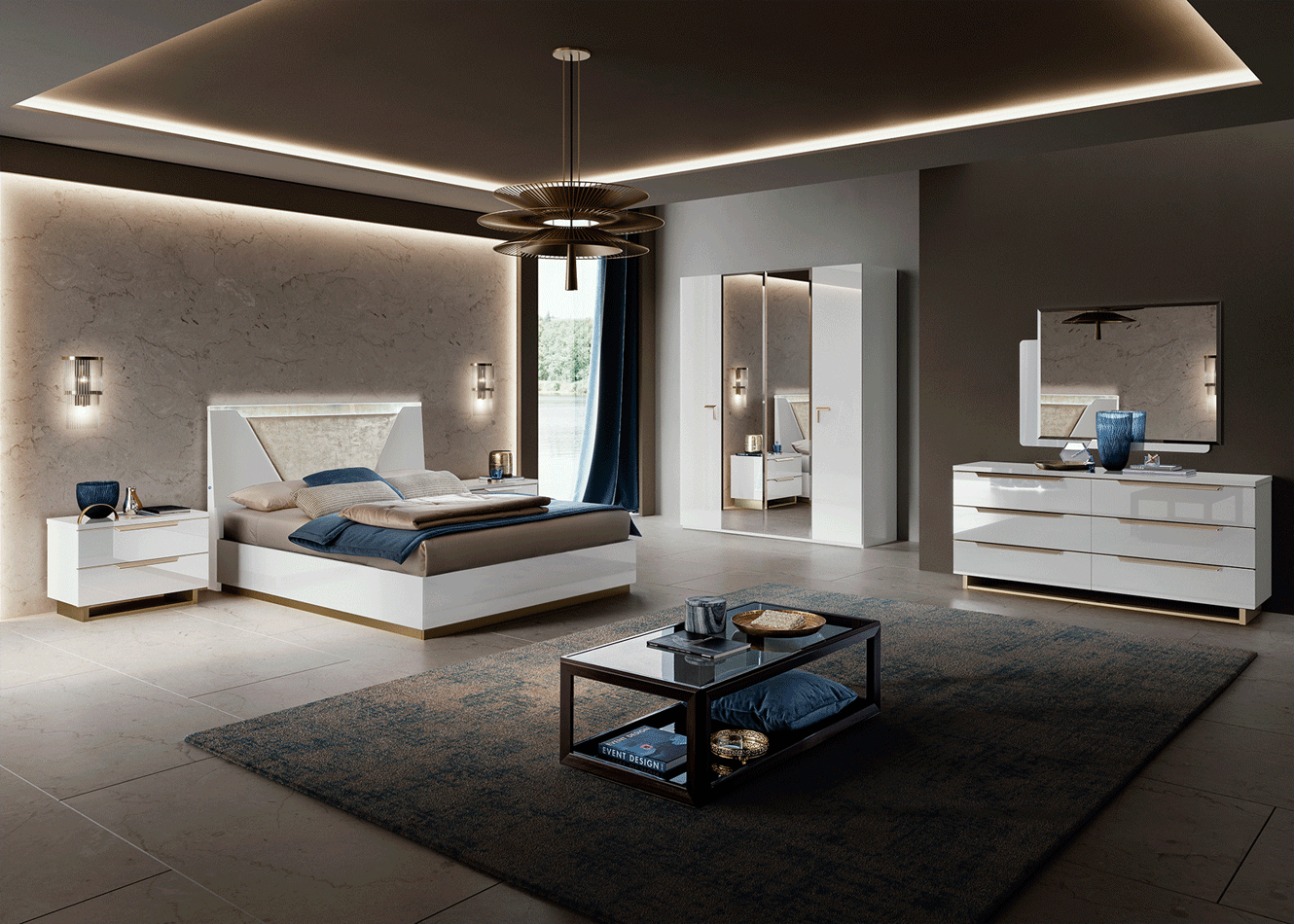 Complete Bedroom Setwith White High Gloss Lacquer, Mat