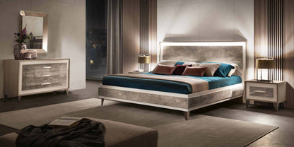 Classic Stone-Textured Bedroom Set with LED Headboard and Dresser