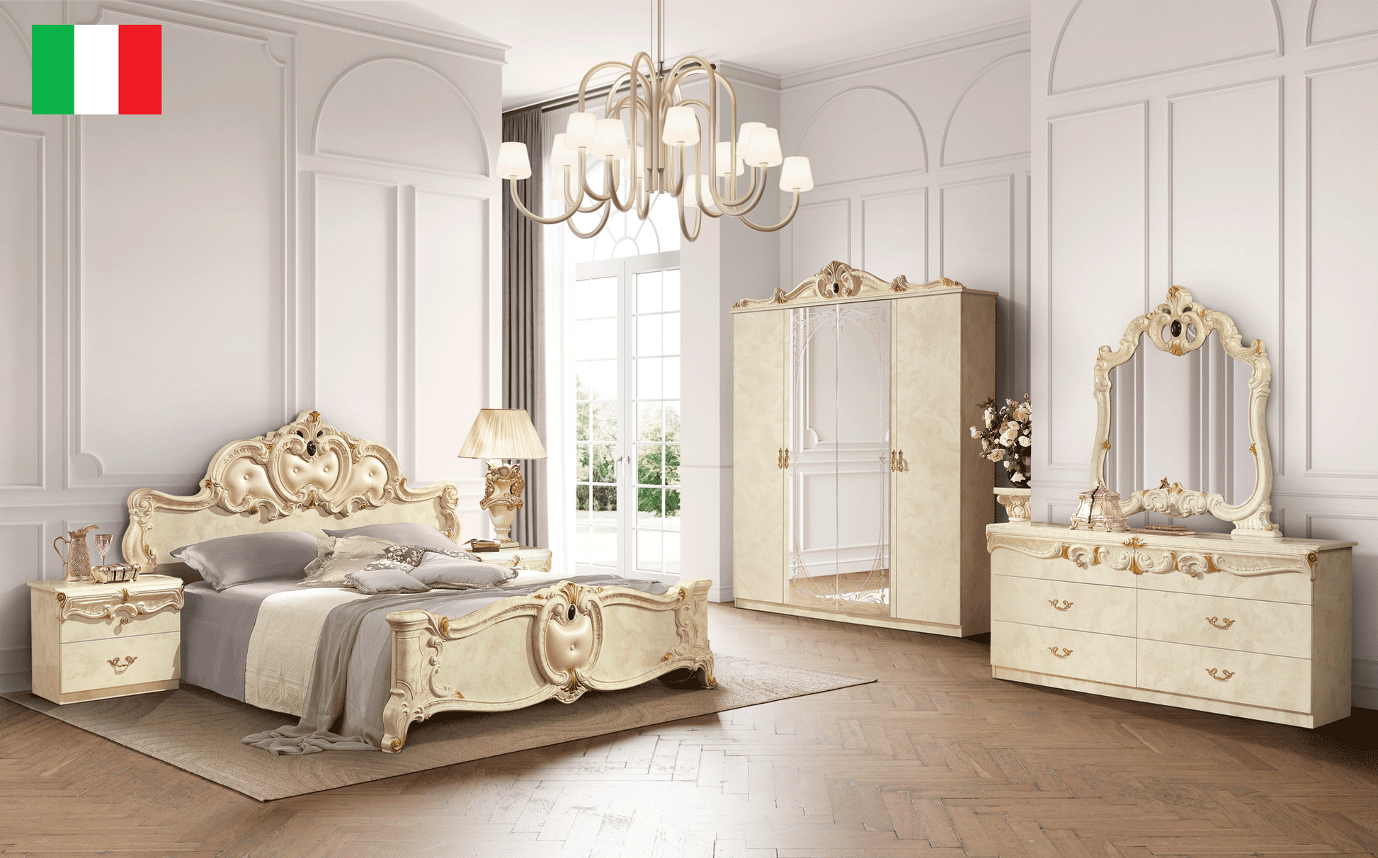 Complete Bedroom Setwith Ivory High Gloss Lacquer