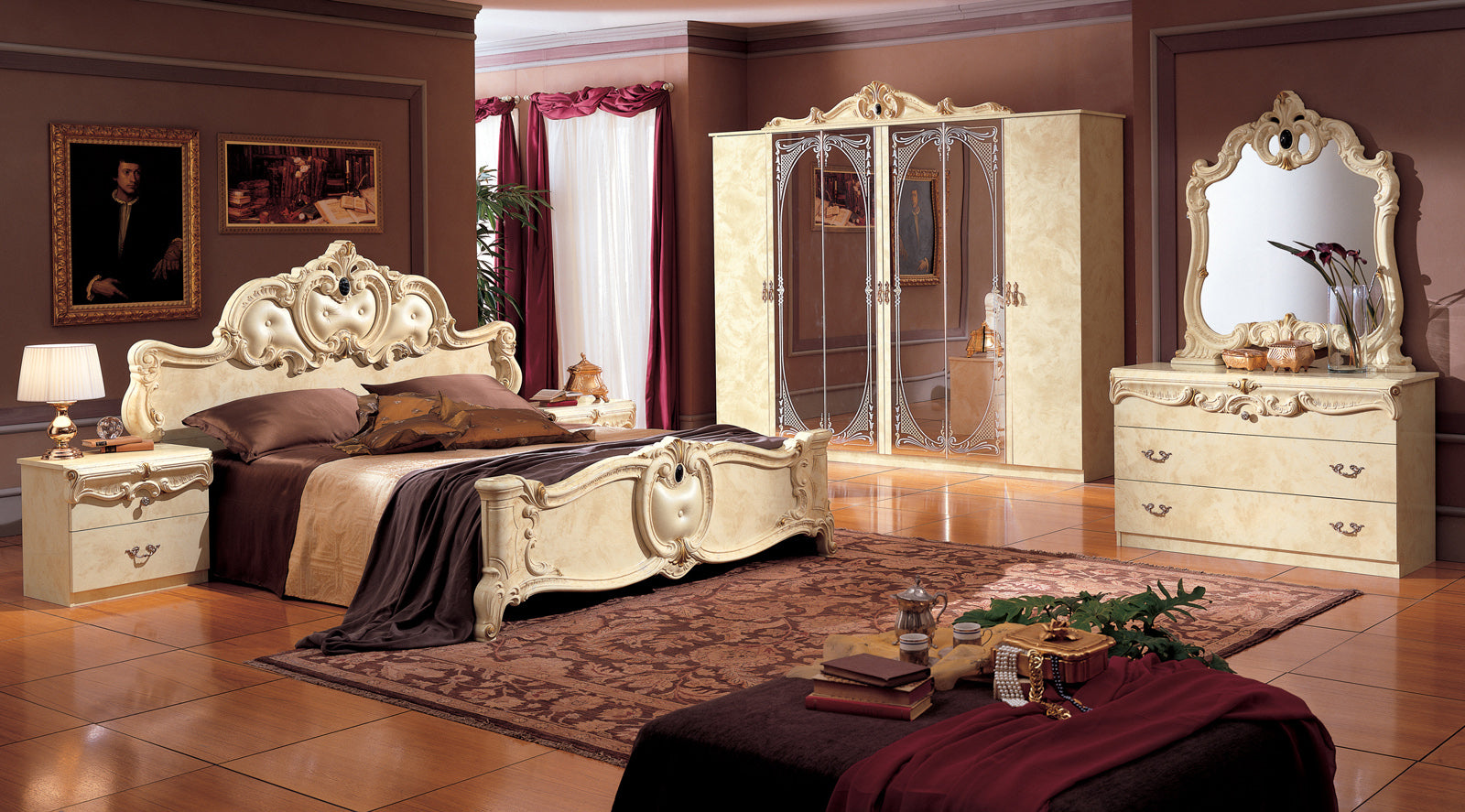 Complete Bedroom Setwith Ivory High Gloss Lacquer - 81 Inch