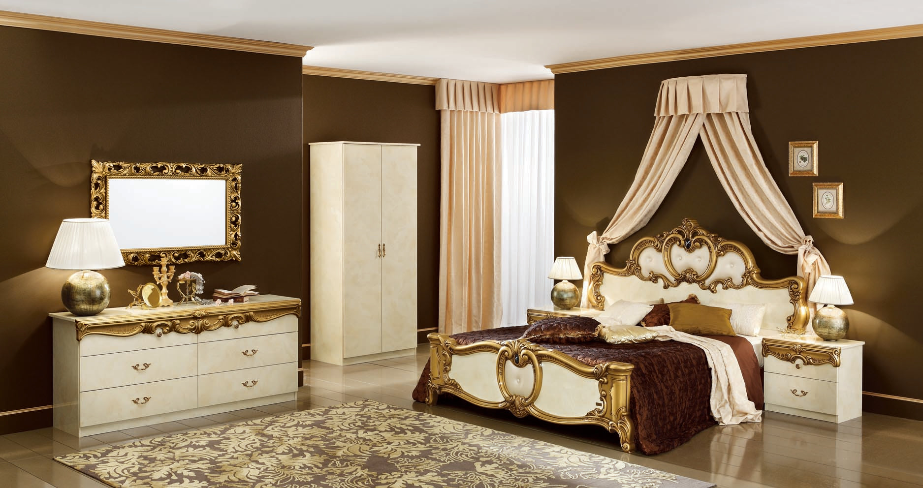 Complete Bedroom Setwith Ivory High Gloss Lacquer - 81 Inch
