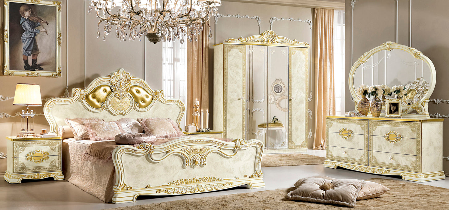 Complete Bedroom Setwith Beige High Gloss Lacquer