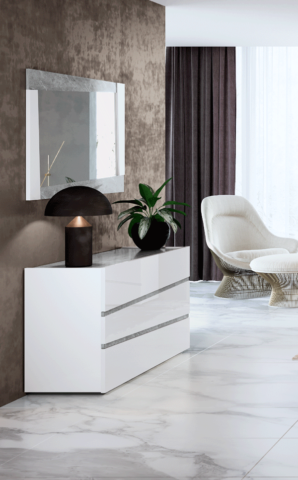 Complete Bedroom Setwith White High Gloss Lacquer - 54 Inch