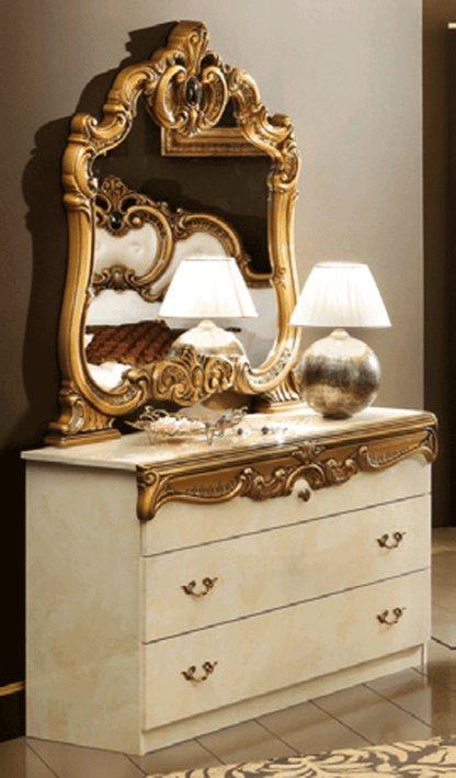 Modern Gold and Light Beige Dresser with High-Gloss Finish