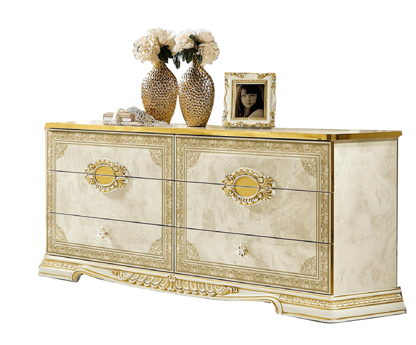 Complete Bedroom Setwith Walnut High Gloss Lacquer - 67 Inch
