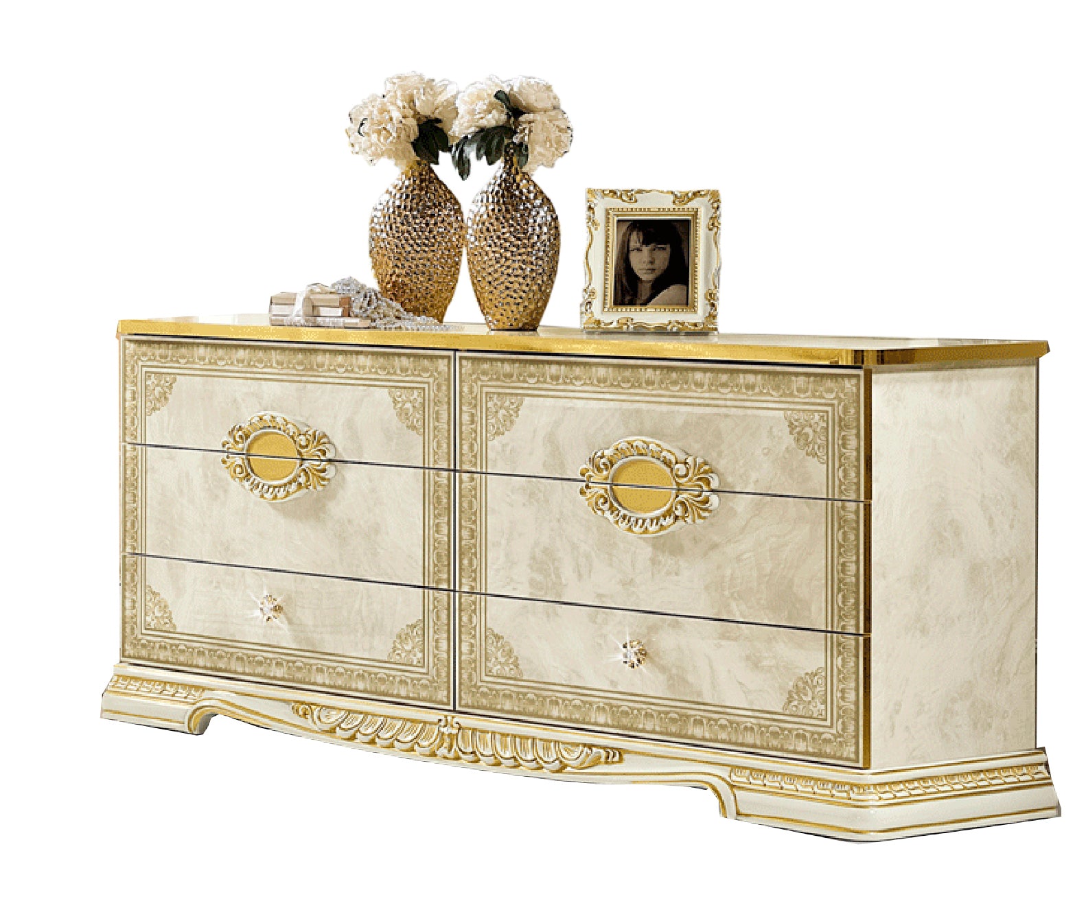 Complete Bedroom Setwith Walnut High Gloss Lacquer - 67 Inch