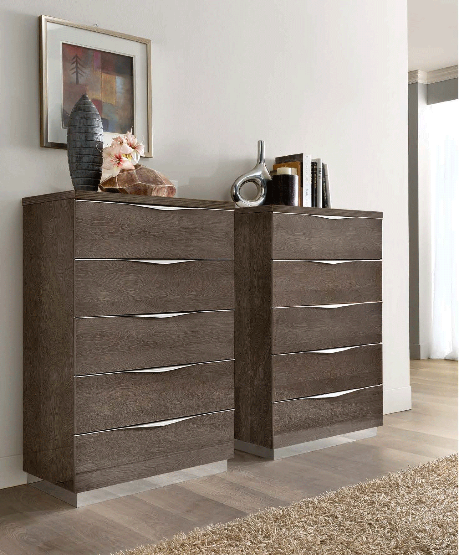 Modern Walnut Chest with High-Gloss Finish