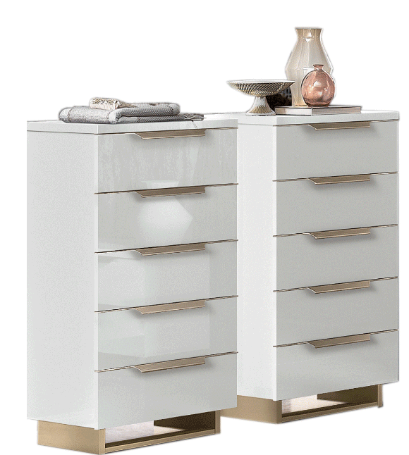 Modern White and Gold Chest with High-Gloss Finish