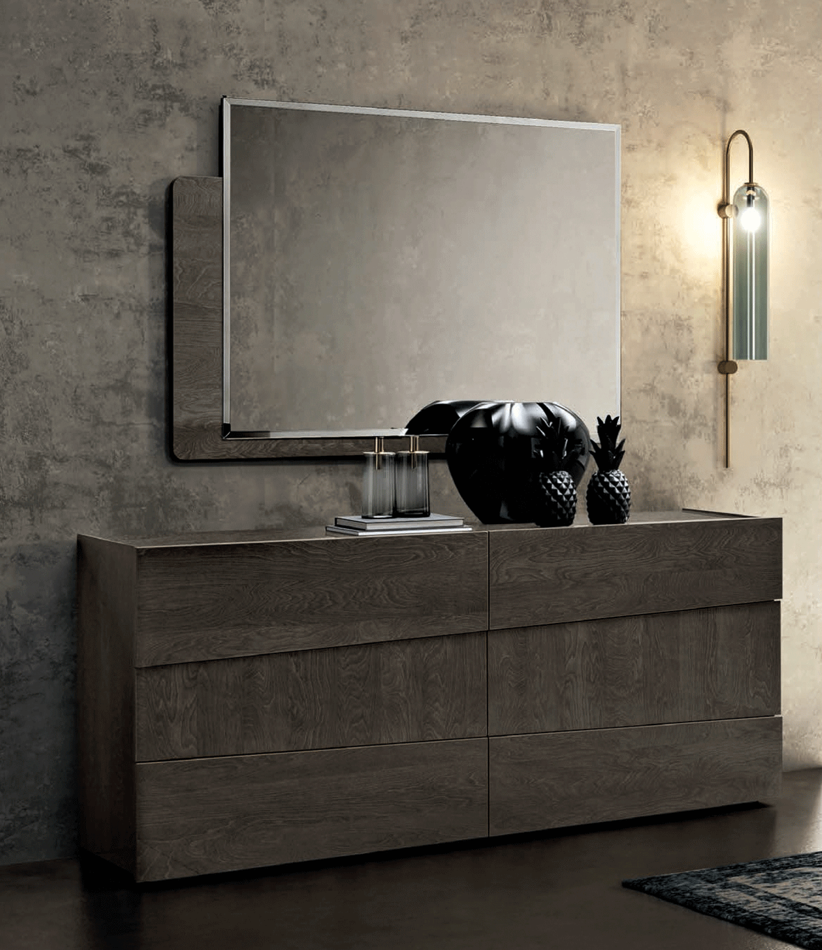 Modern Walnut Dresser with High-Gloss Finish