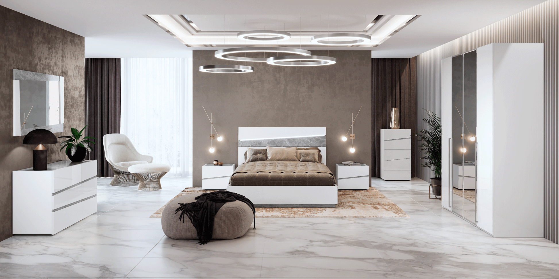 Complete Bedroom Setwith White High Gloss Lacquer - 54 Inch