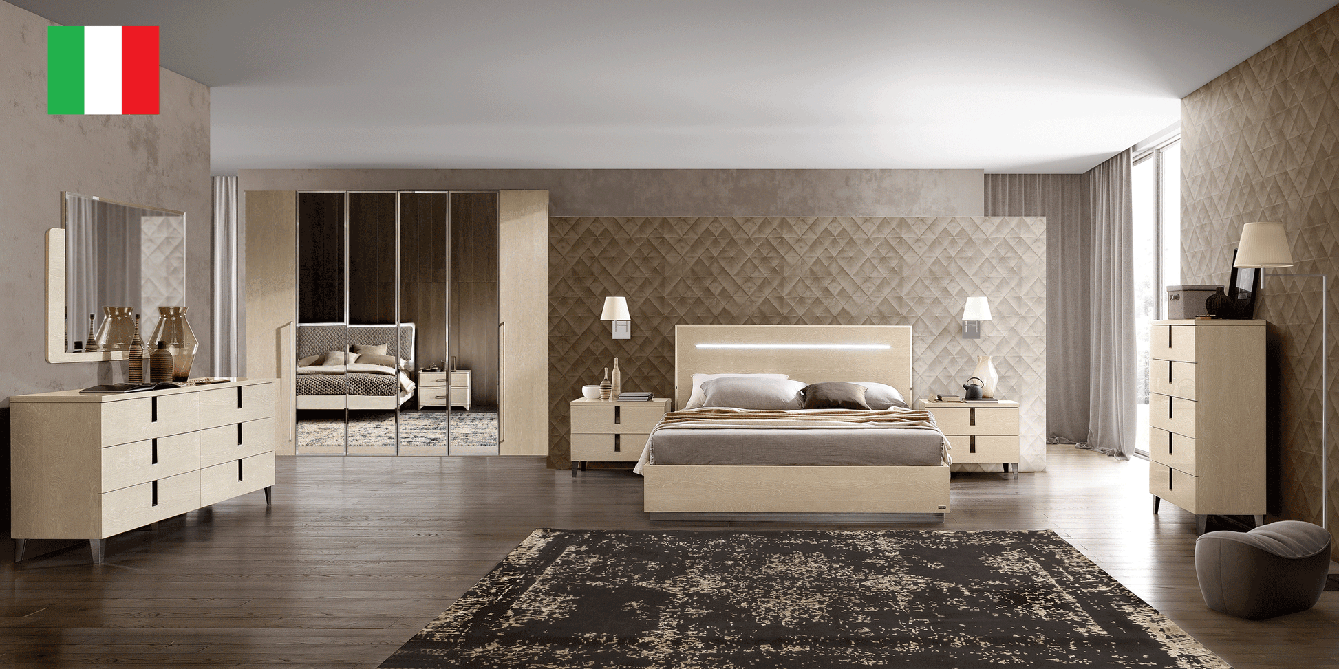Complete Bedroom Setwith Beige High Gloss Lacquer - 028