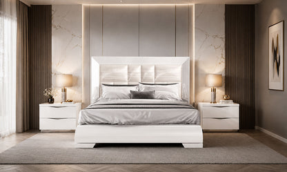 Complete Bedroom Setwith White High Gloss Lacquer - 69 Inch