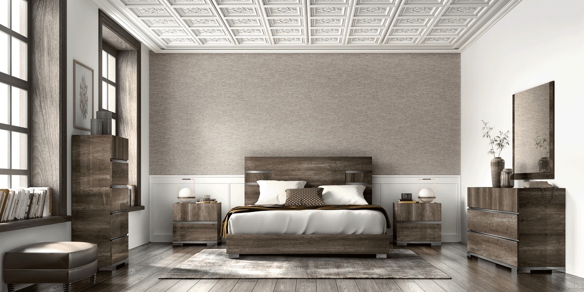 Contemporary Vintage Oak Bedroom Set with Soft-Close Drawers and Dresser Mirror
