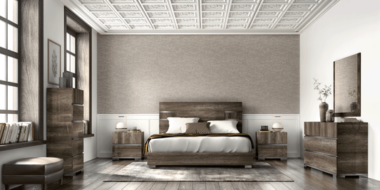 Contemporary Vintage Oak Bedroom Set with Soft-Close Drawers and Dresser Mirror