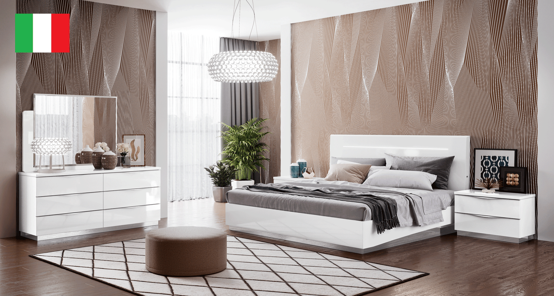 Complete Bedroom Setwith White High Gloss Lacquer - 69 Inch