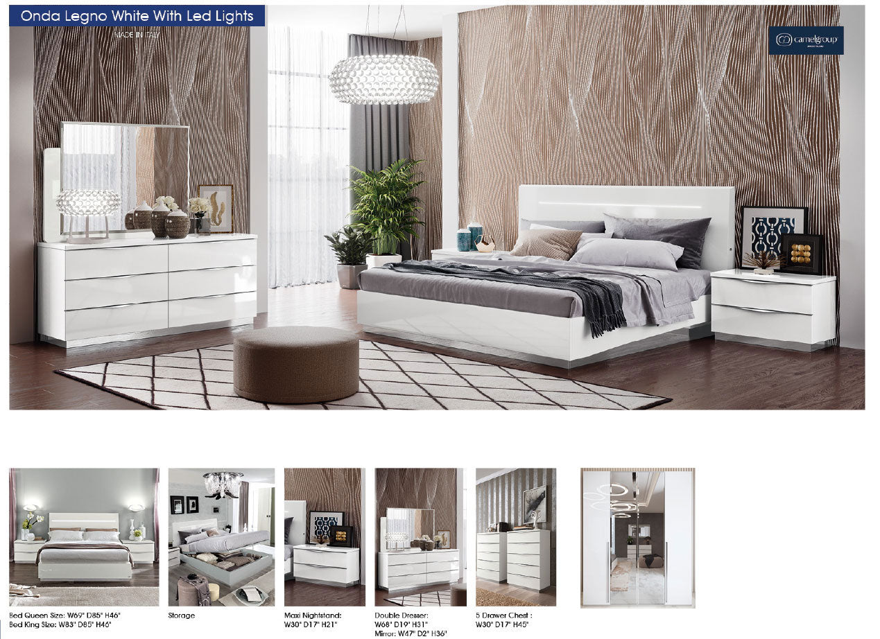 Complete Bedroom Setwith White High Gloss Lacquer - 69 Inch