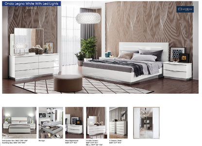 Complete Bedroom Setwith White High Gloss Lacquer - 69 Inch
