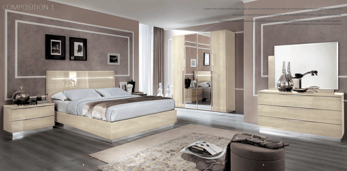 Complete Bedroom Setwith Beige High Gloss Lacquer - 011