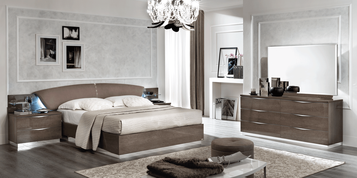 Modern Silver Birch Platform Bed with Upholstered Headboard and Lift Storage