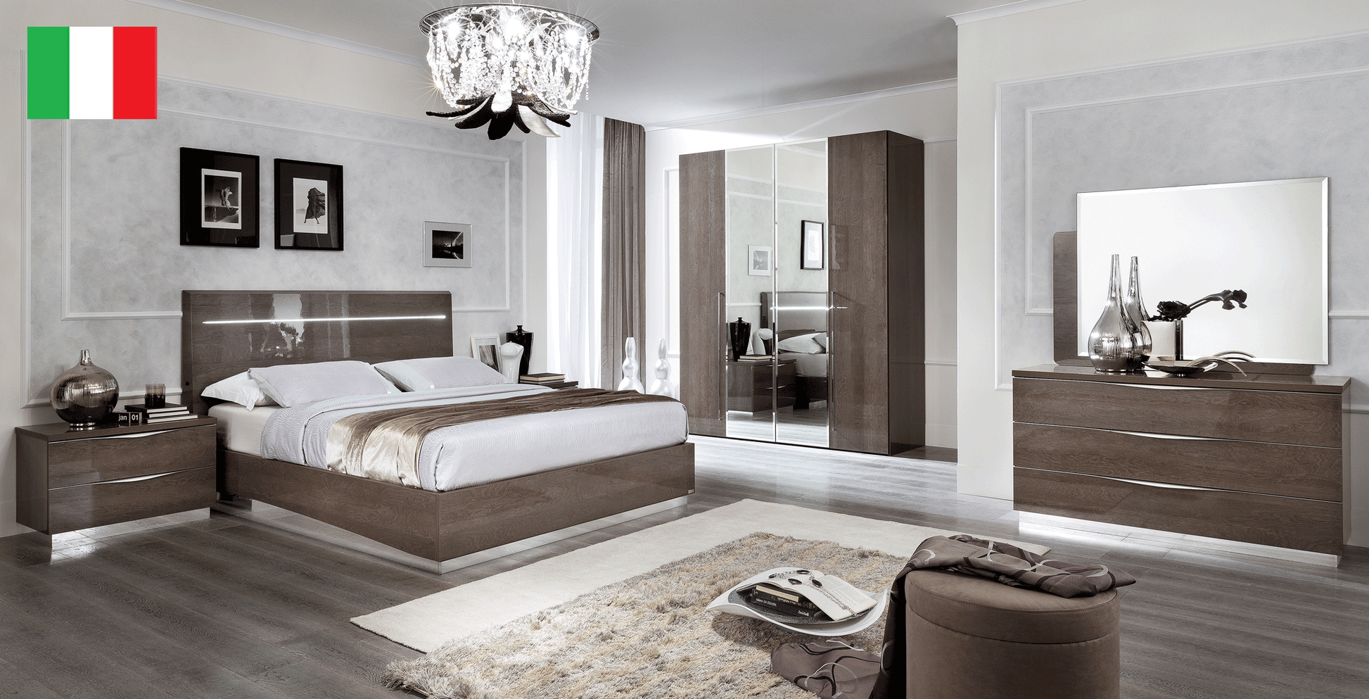 Complete Bedroom Setwith Silver High Gloss Lacquer