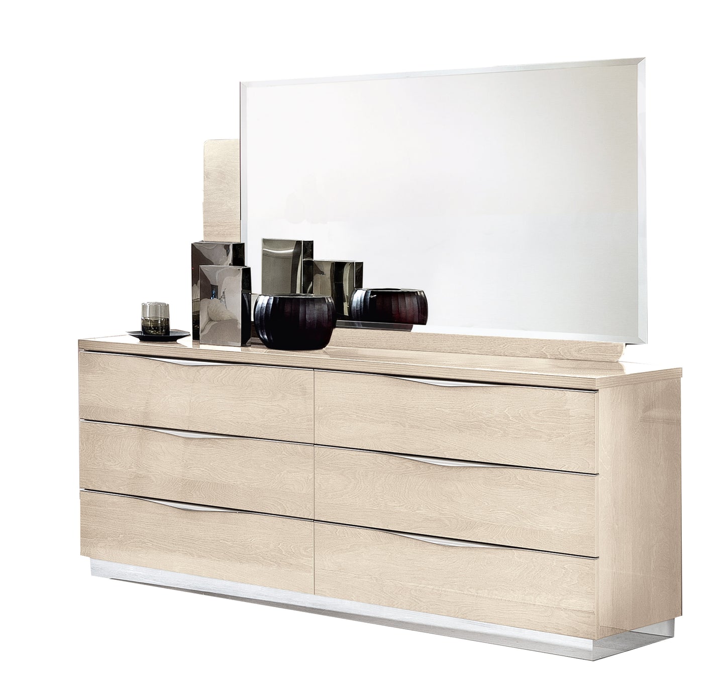 Complete Bedroom Setwith Beige High Gloss Lacquer - 53.2 Inch