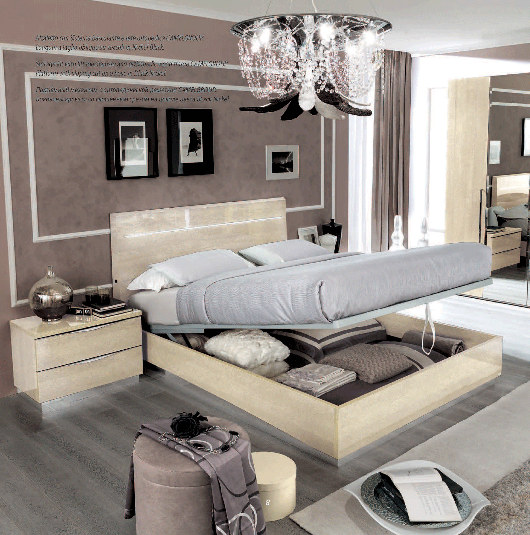 Complete Bedroom Setwith Ivory High Gloss Lacquer - 70 Inch
