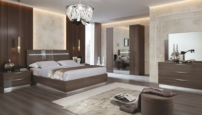 Modern Silver Birch Bed with Integrated Headboard Lighting and Coordinating Dresser