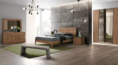 Contemporary Walnut Bedroom Set with Platform Bed and Nightstands