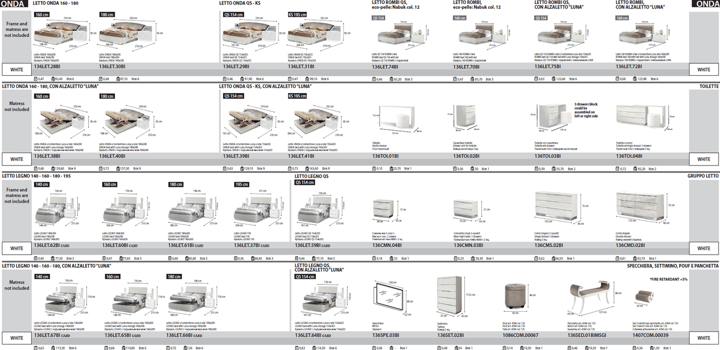Complete Bedroom Setwith White High Gloss Lacquer - 69 Inch