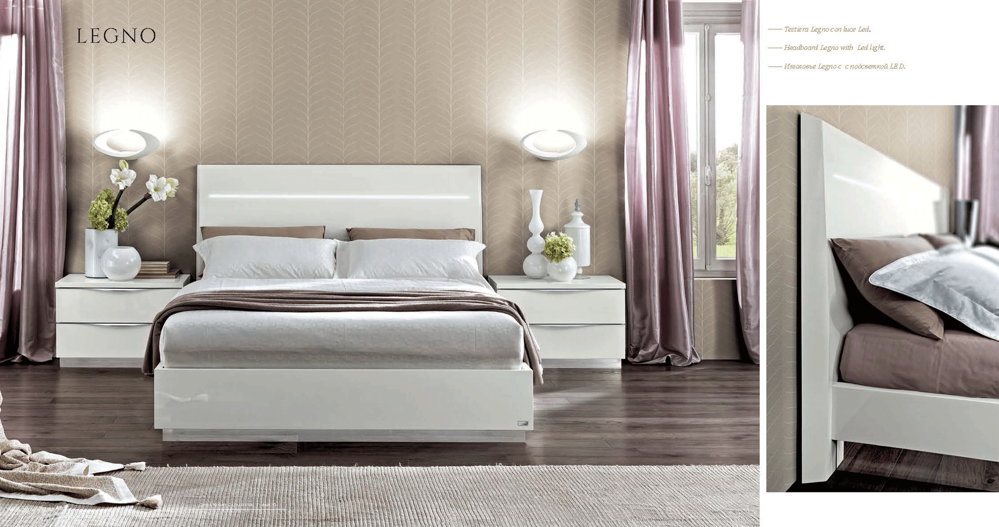 Complete Bedroom Setwith White High Gloss Lacquer - 69 Inch