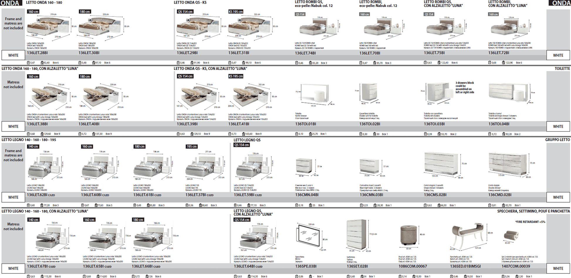 Complete Bedroom Setwith White High Gloss Lacquer - 69 Inch