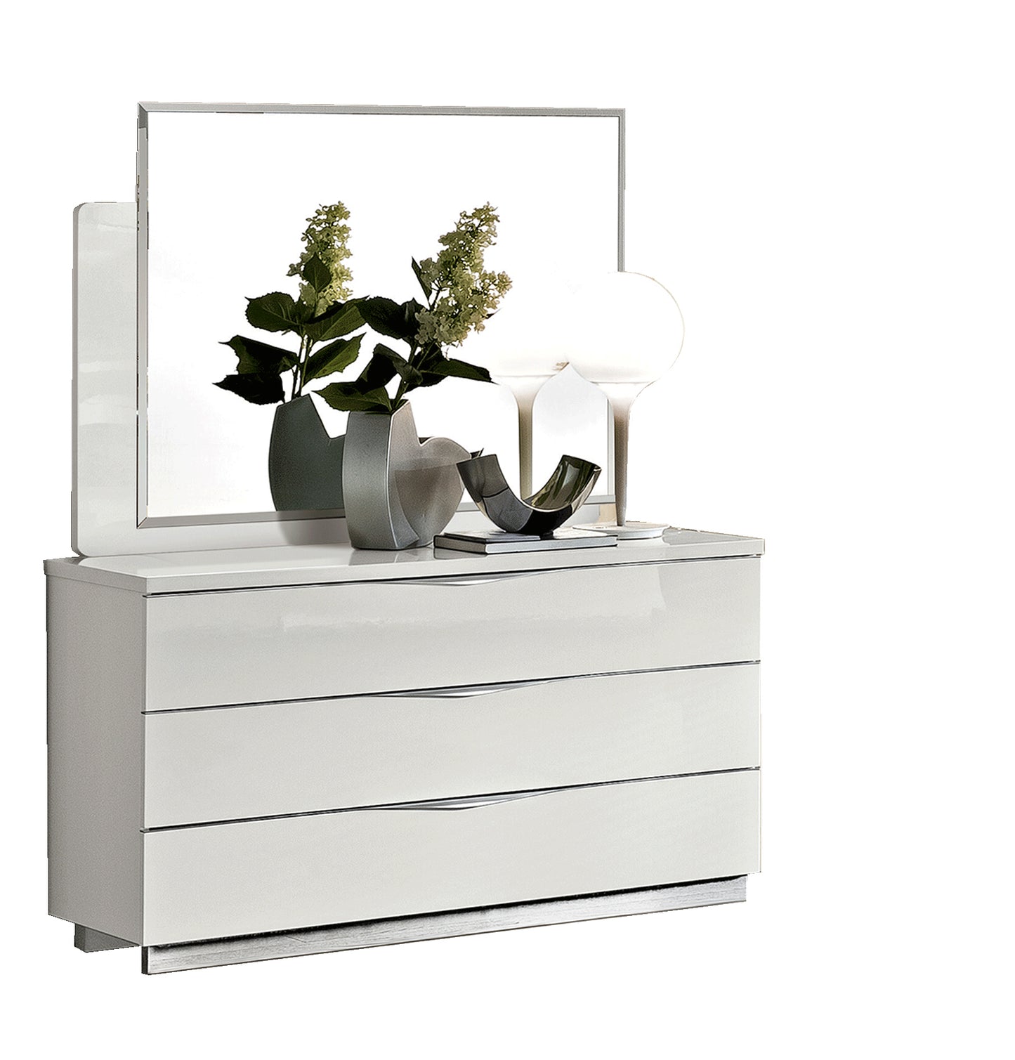 Complete Bedroom Setwith White High Gloss Lacquer - 69 Inch