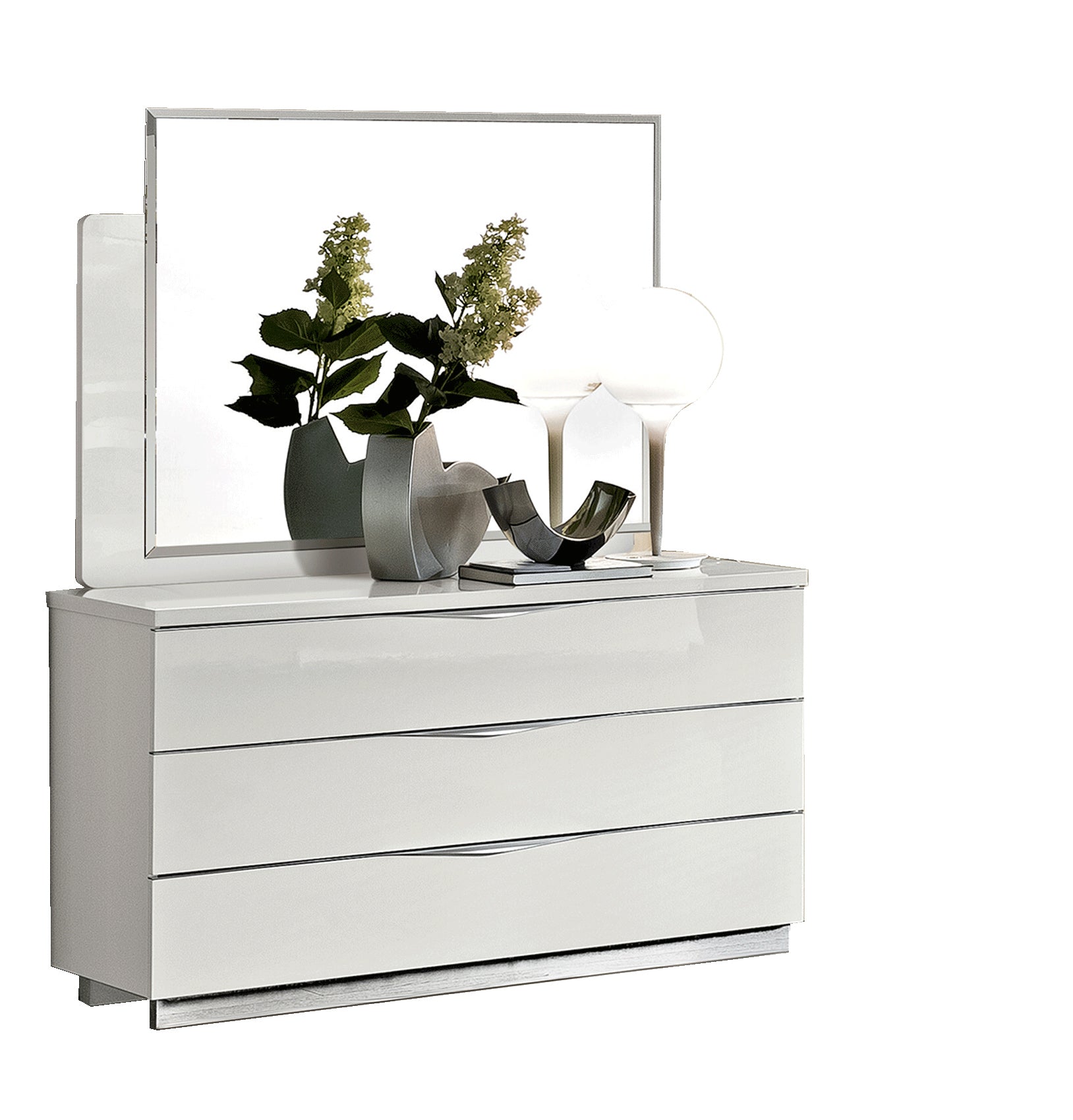 Complete Bedroom Setwith White High Gloss Lacquer - 69 Inch