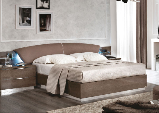 Modern Silver Birch Platform Bed with Upholstered Headboard and Lift Storage