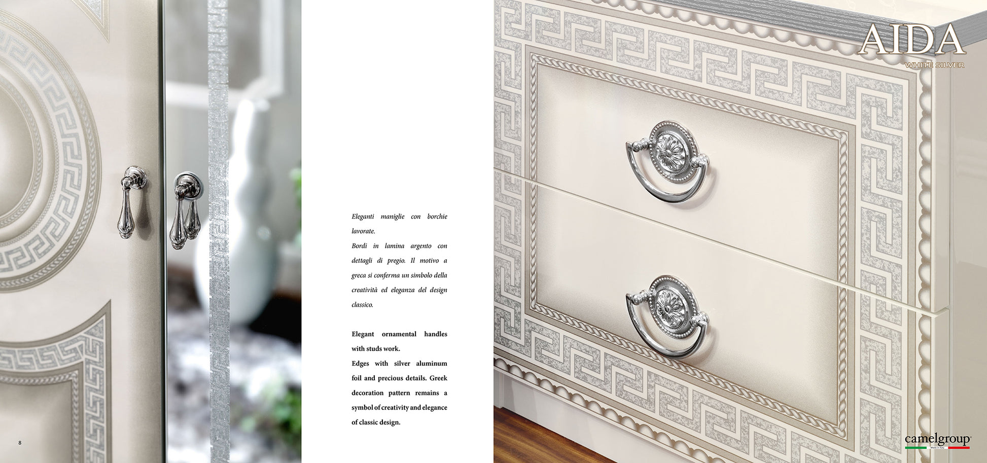 Modern White and Gray/Silver Nightstand with High-Gloss Finish