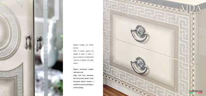 Modern White and Gray/Silver Nightstand with High-Gloss Finish