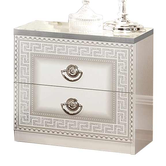 Modern White and Gray/Silver Nightstand with High-Gloss Finish