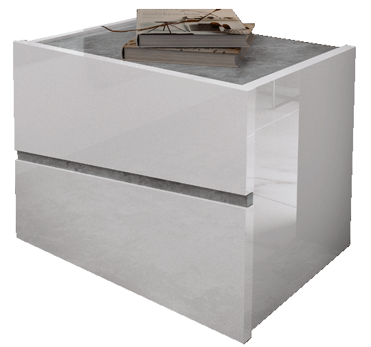 Modern White Nightstand with High-Gloss Finish (23" W)