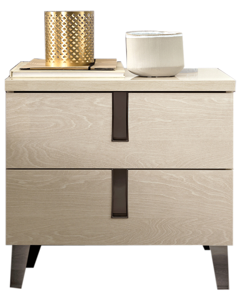 Modern Walnut and Gray/Silver Nightstand with High-Gloss Finish (24" W)