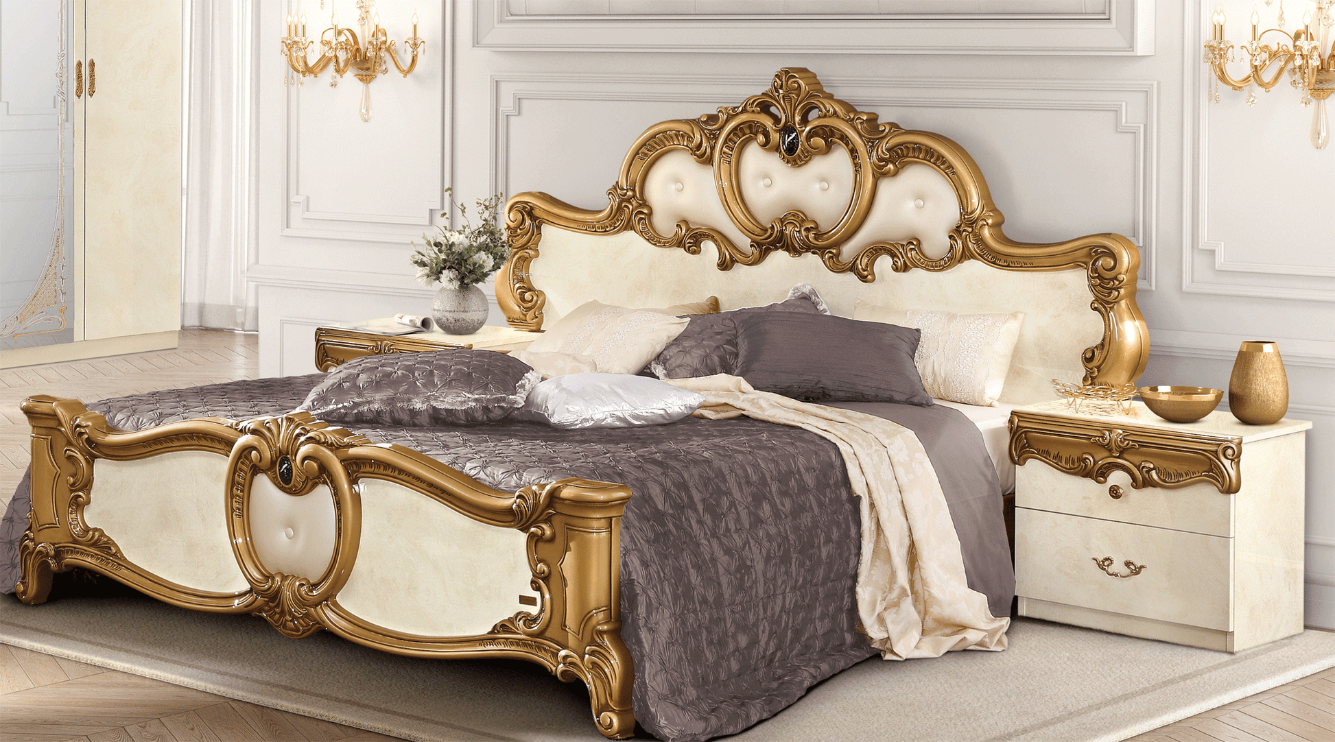 Complete Bedroom Setwith Ivory High Gloss Lacquer - 23 Inch